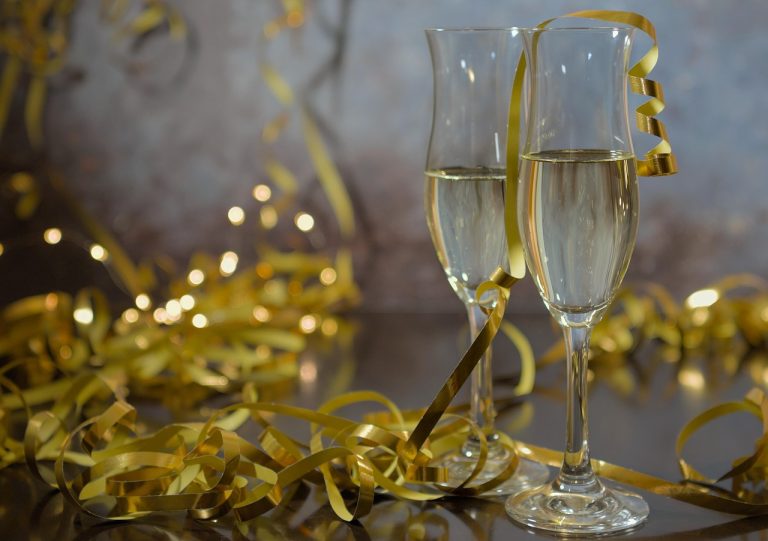 Sylvester, happy new year, sparkling wine, and glasses
