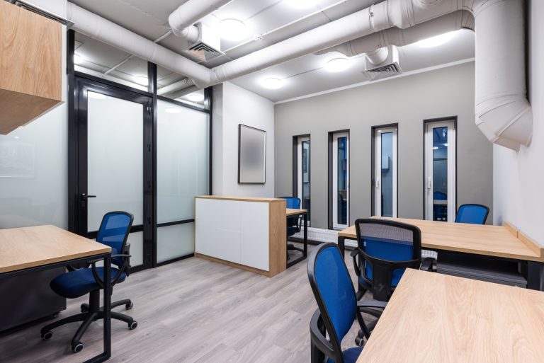 Desks and chairs in a modern office